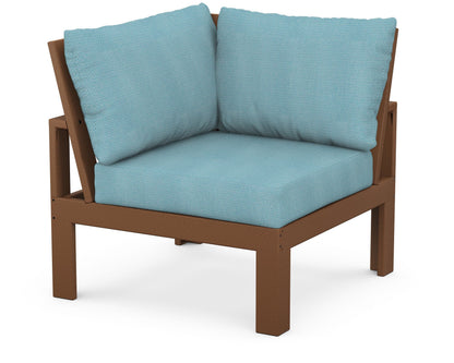 Unbranded Modular Corner Chair in Teak / Lattice Sky Blue