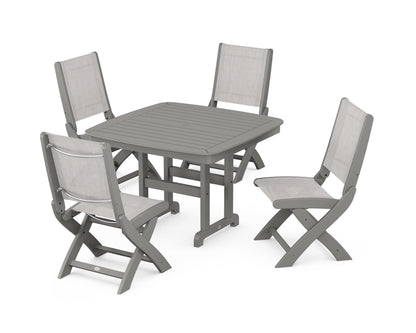 POLYWOOD® Coastal Folding Side Chair 5-Piece Dining Set in Slate Grey / Parchment Sling