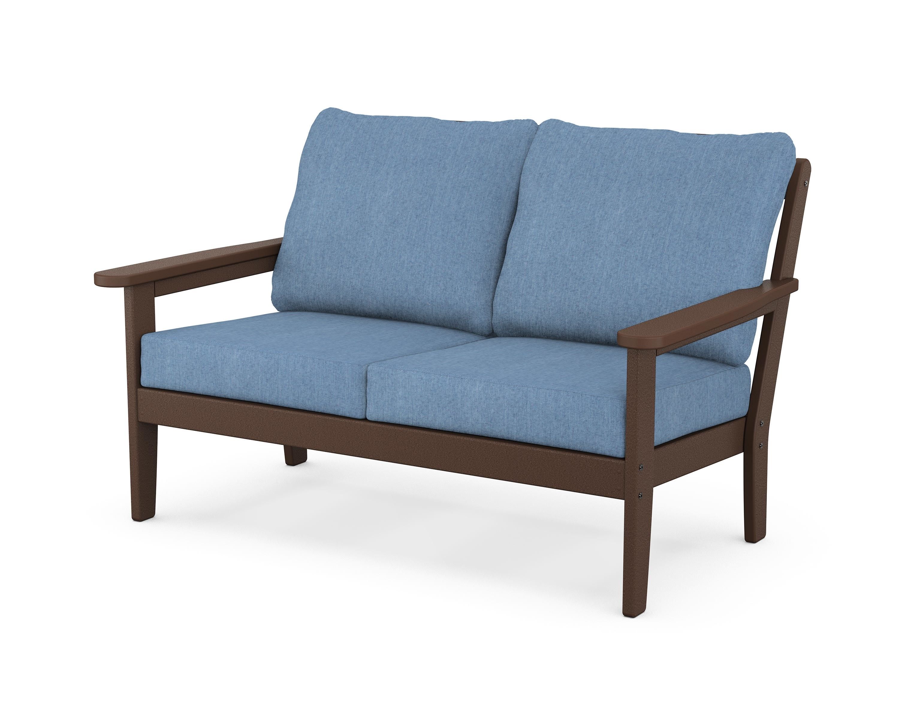 Country Living Cottage Deep Seating Loveseat in Mahogany / Sky Blue