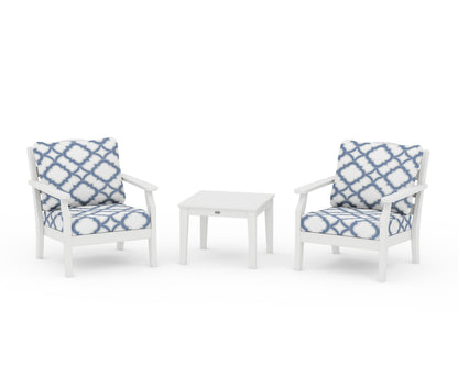 Draper James™ by  POLYWOOD® Savannah 3-Piece Deep Seating Set in White / Trellis Sky Blue
