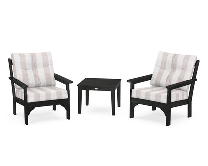 POLYWOOD® Vineyard 3-Piece Deep Seating Set in Black / Buffalo Plaid Dune Burlap