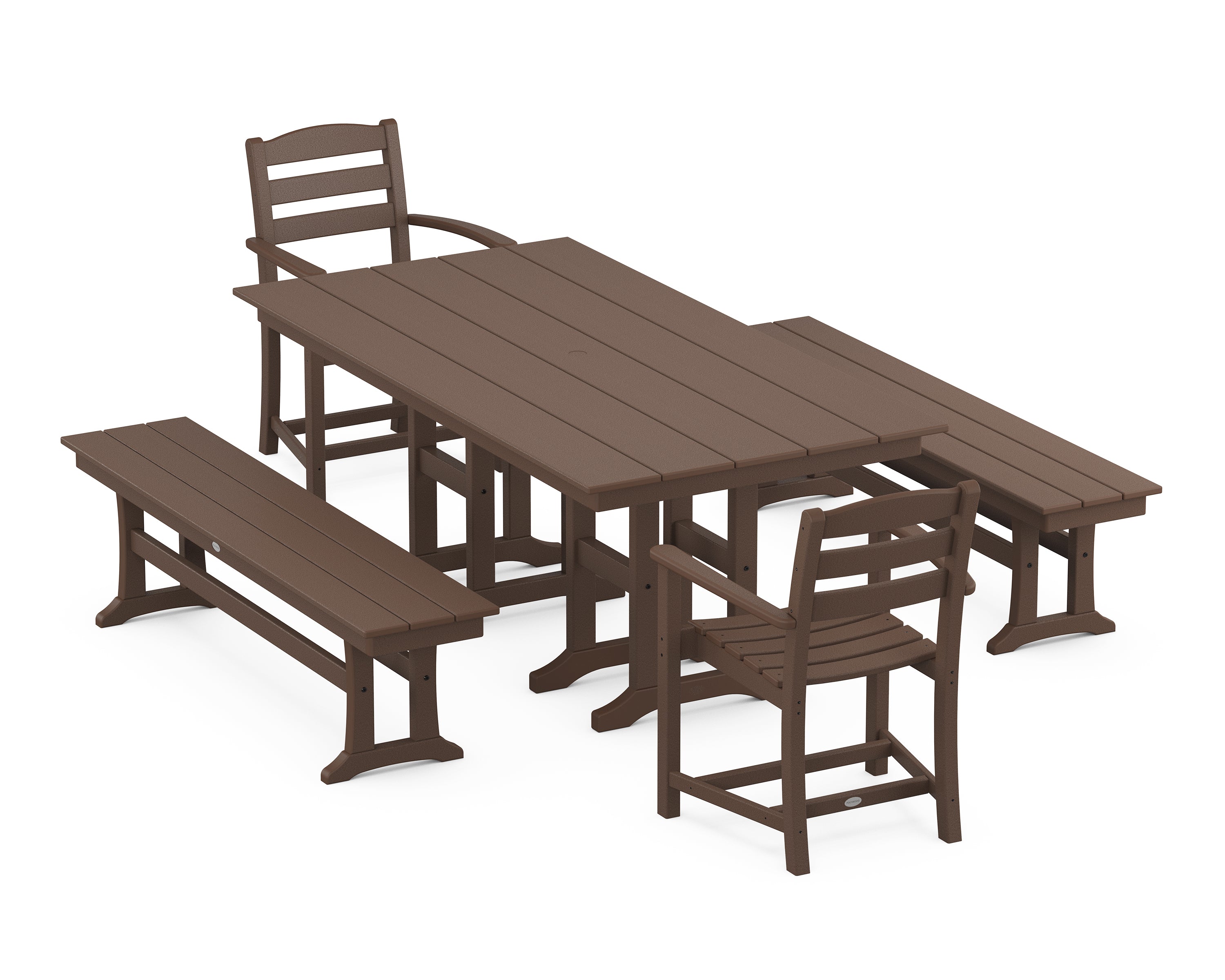POLYWOOD® La Casa Café 5-Piece Farmhouse Dining Set with Benches in Mahogany