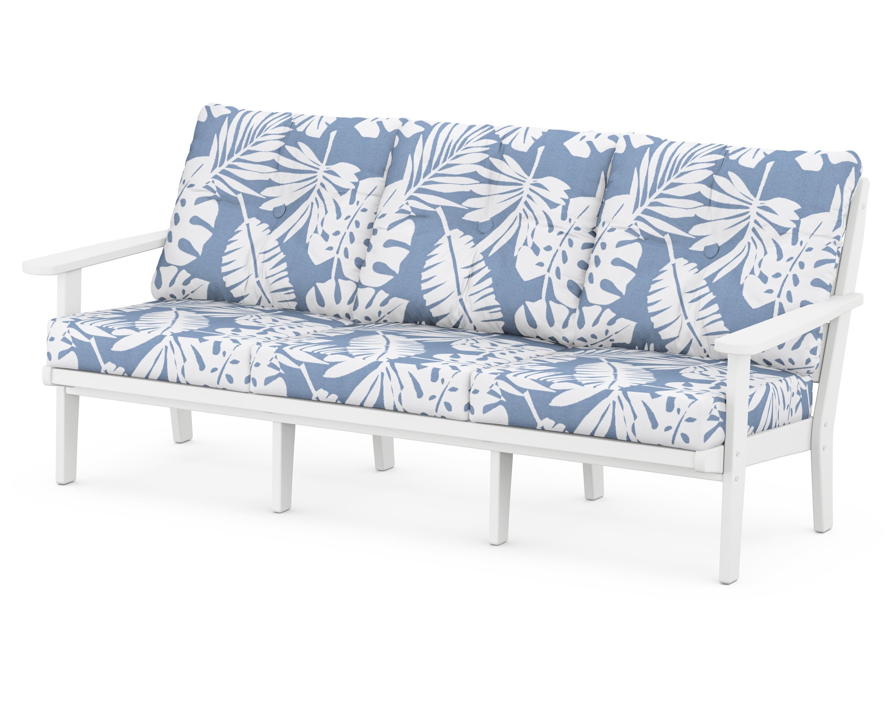 POLYWOOD® Lakeside Deep Seating Sofa in White / Leaf Sky Blue