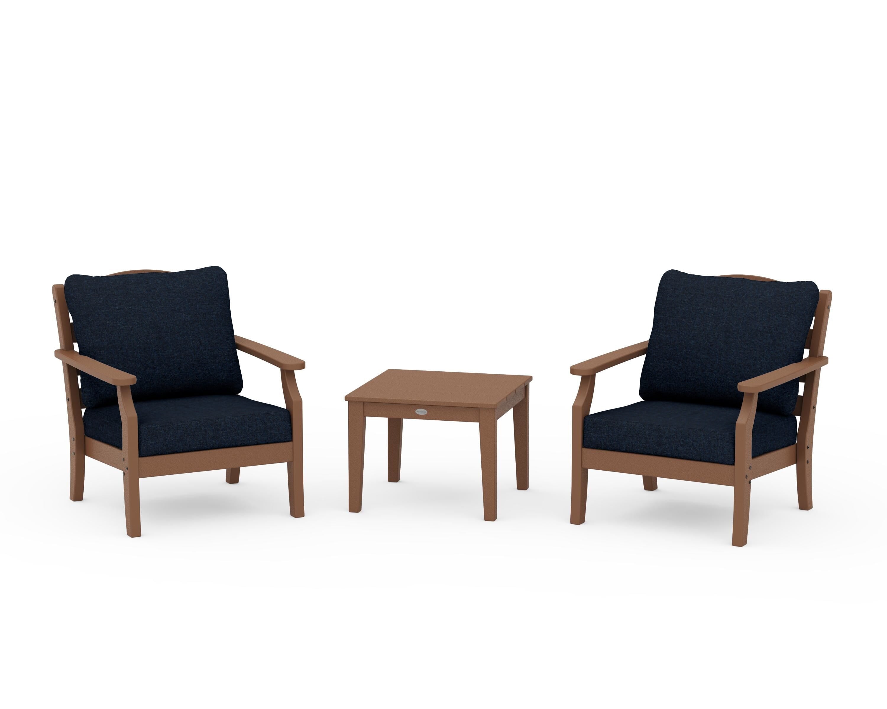 Draper James™ by  POLYWOOD® Savannah 3-Piece Deep Seating Set in Teak / Marine Indigo