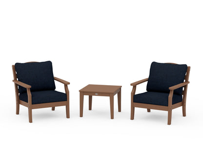 Draper James™ by  POLYWOOD® Savannah 3-Piece Deep Seating Set in Teak / Marine Indigo