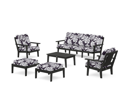 POLYWOOD® Prairie 6-Piece Lounge Sofa Set in Black / Leaf Navy