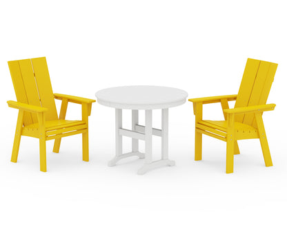 POLYWOOD® Modern Adirondack 3-Piece Round Dining Set in Lemon / White
