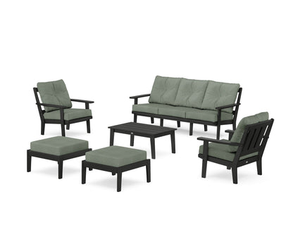 POLYWOOD® Oxford 6-Piece Lounge Sofa Set in Black / Cast Sage
