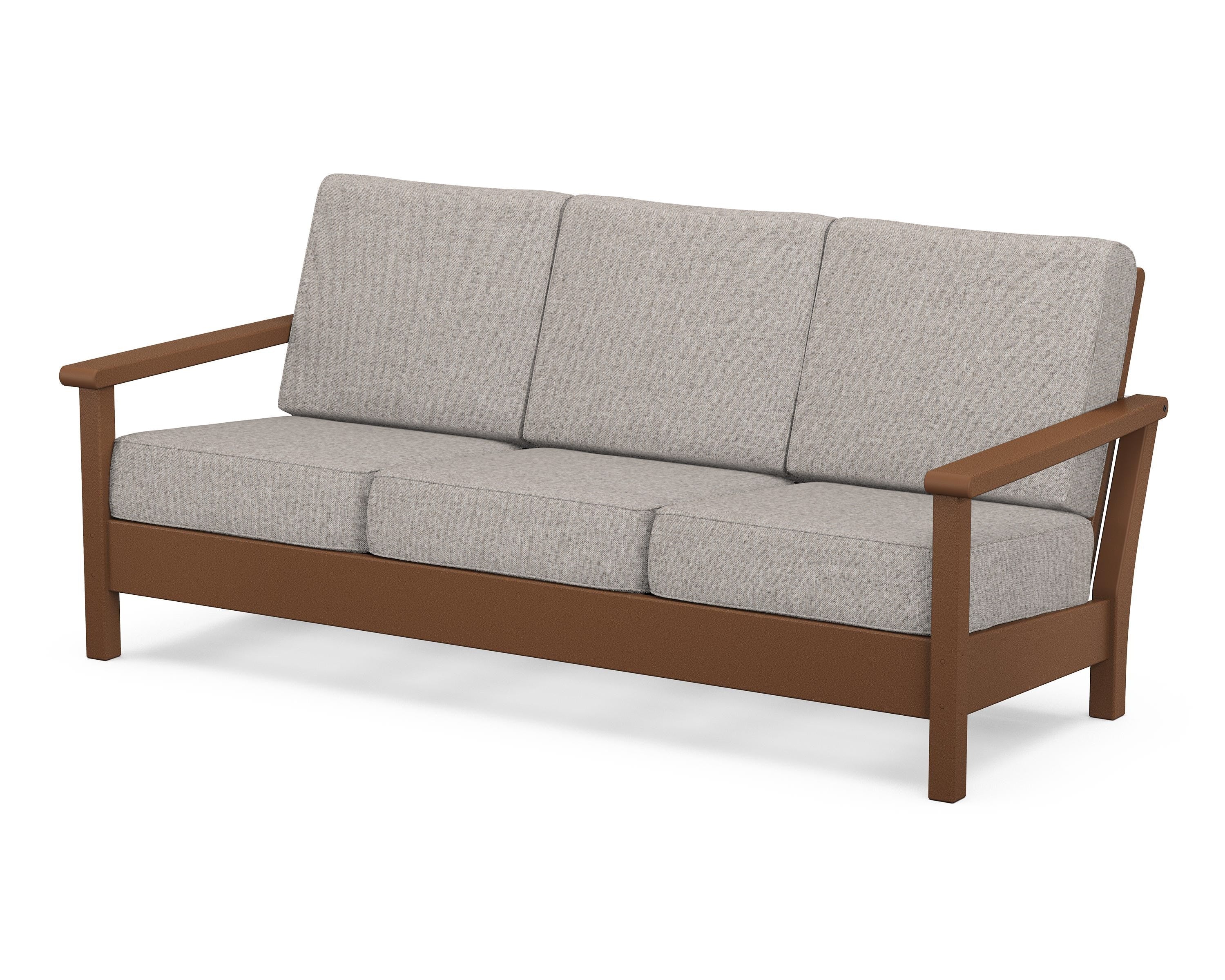 POLYWOOD® Harbour Deep Seating Sofa in Teak / Weathered Tweed
