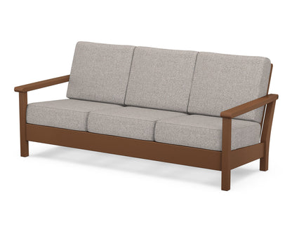 POLYWOOD® Harbour Deep Seating Sofa in Teak / Weathered Tweed