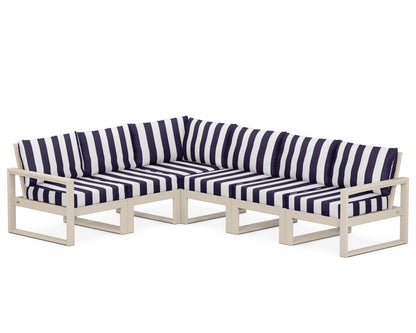 POLYWOOD® EDGE 6-Piece Modular Deep Seating Set in Sand / Cabana Stripe Navy