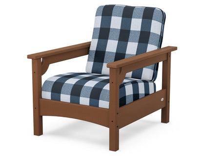 POLYWOOD® Club Chair in Teak / Buffalo Plaid Marine Indigo