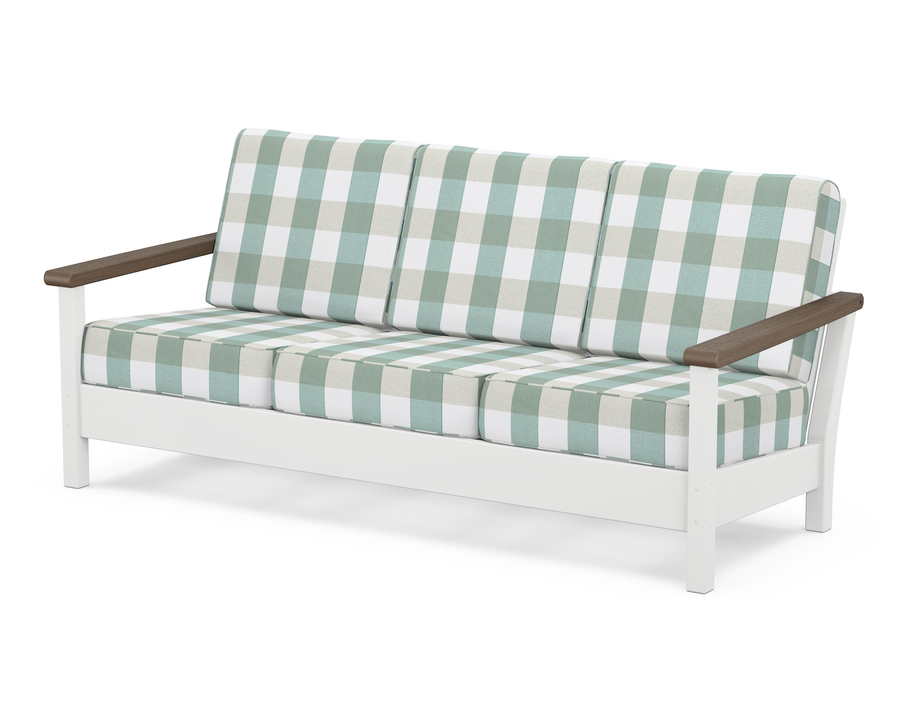 POLYWOOD® Harbour Deep Seating Sofa in White / Kona / Buffalo Plaid Glacier Spa