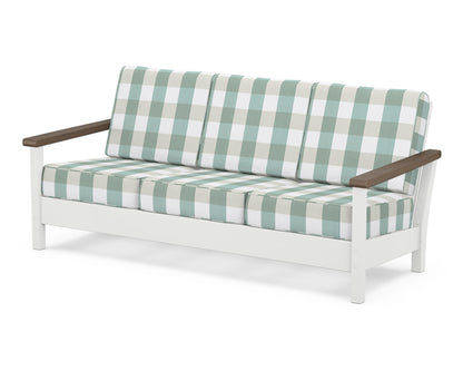 POLYWOOD® Harbour Deep Seating Sofa in White / Kona / Buffalo Plaid Glacier Spa
