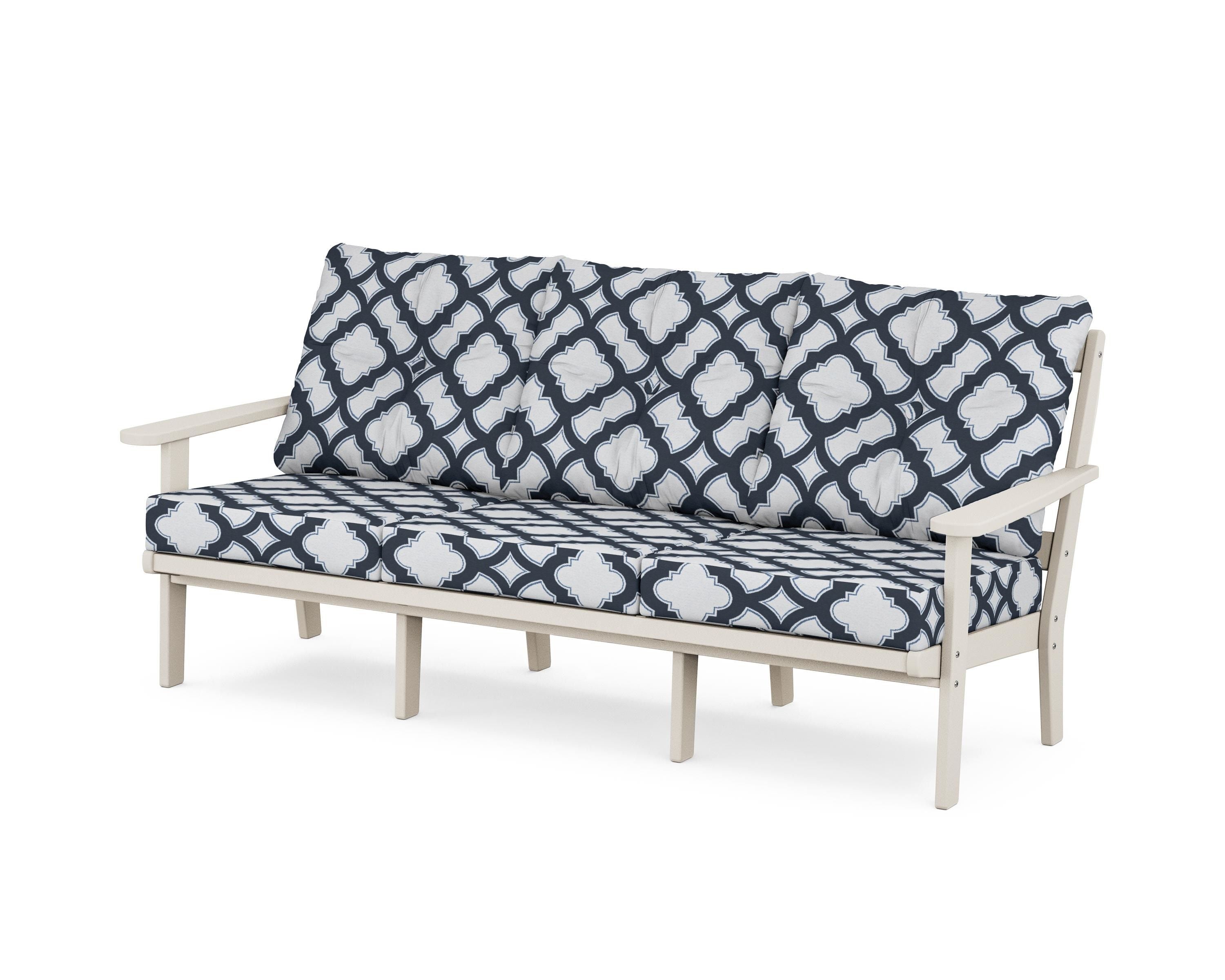 POLYWOOD® Mission Deep Seating Sofa in Sand / Trellis Marine Indigo