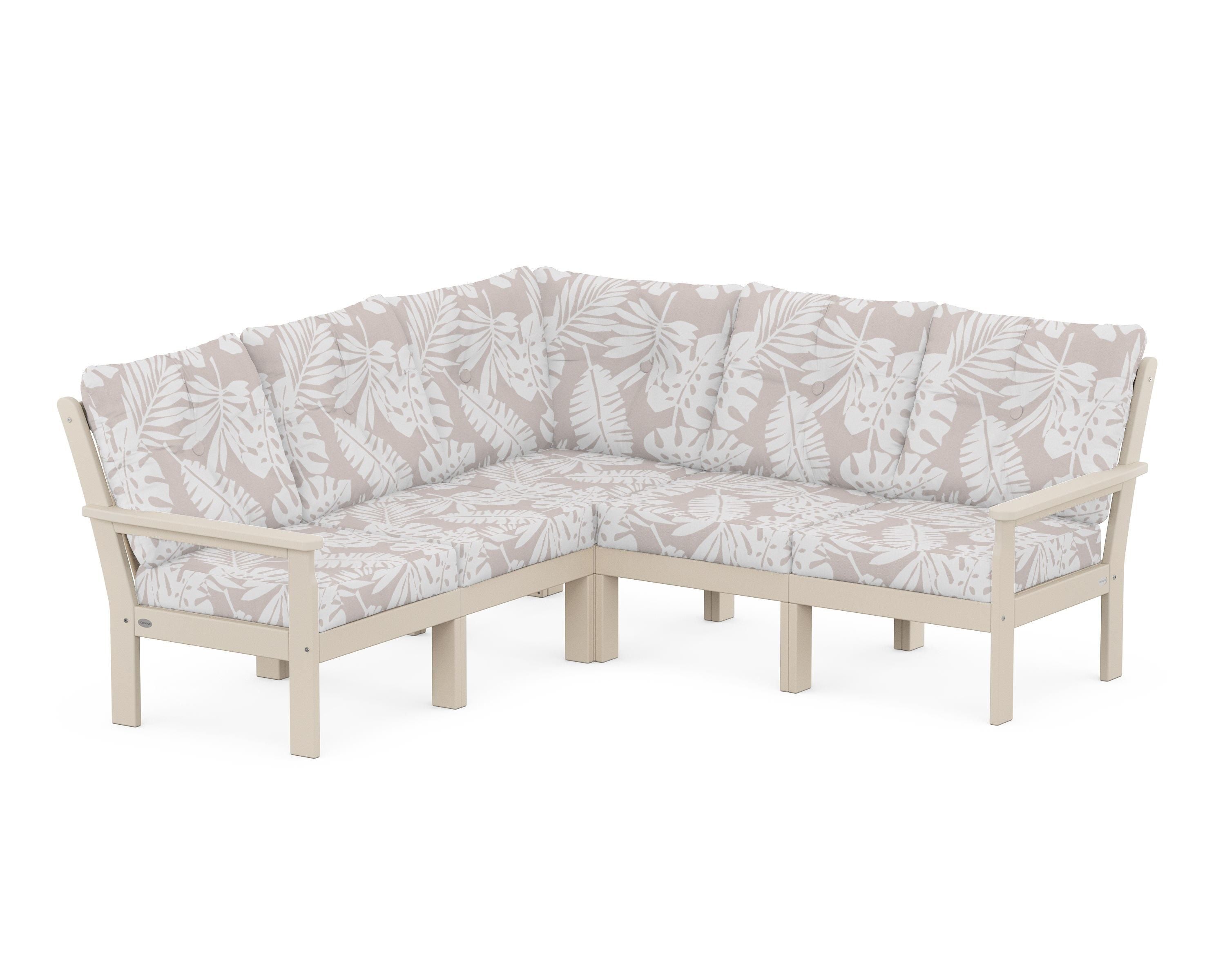 POLYWOOD® Vineyard 5-Piece Sectional in Sand / Leaf Dune Burlap