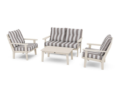 POLYWOOD® Lakeside 4-Piece Deep Seating Set in Sand / Cabana Stripe Grey Mist