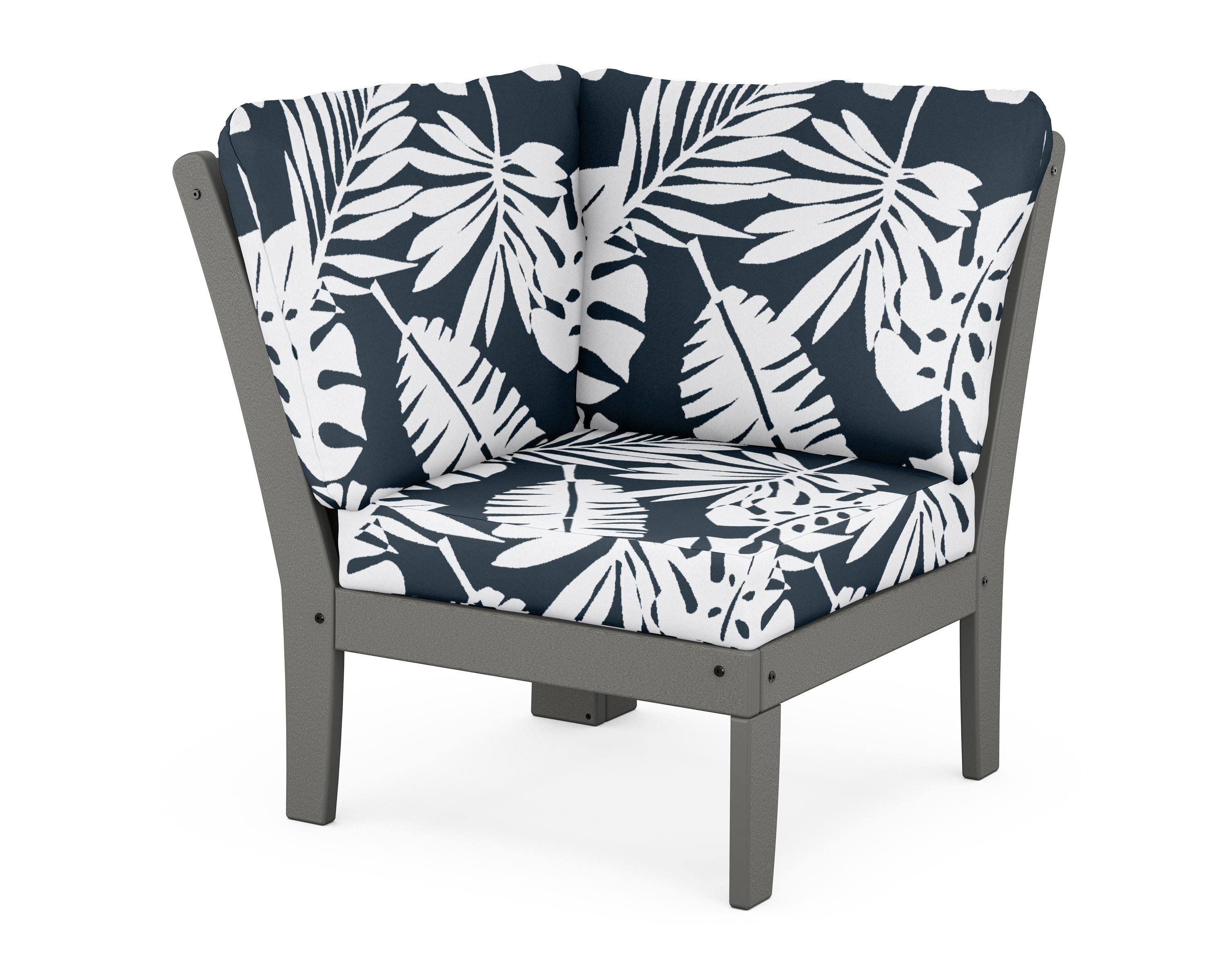 POLYWOOD® Braxton Modular Corner Chair in Slate Grey / Leaf Marine Indigo