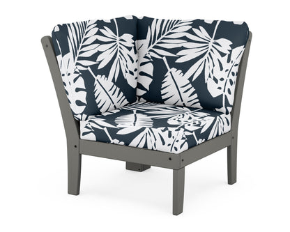 POLYWOOD® Braxton Modular Corner Chair in Slate Grey / Leaf Marine Indigo