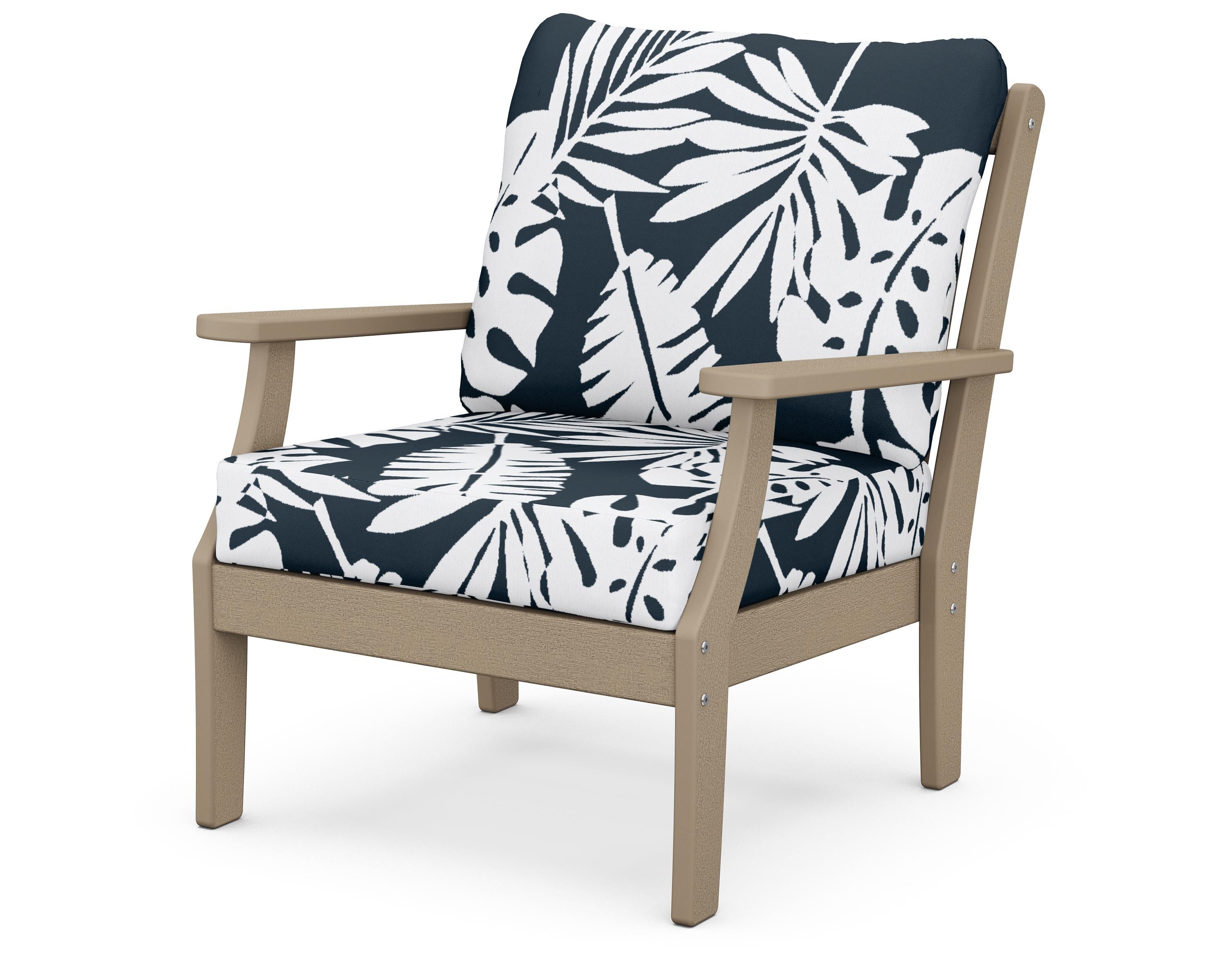 POLYWOOD® Braxton Deep Seating Chair in Vintage Sahara / Leaf Marine Indigo