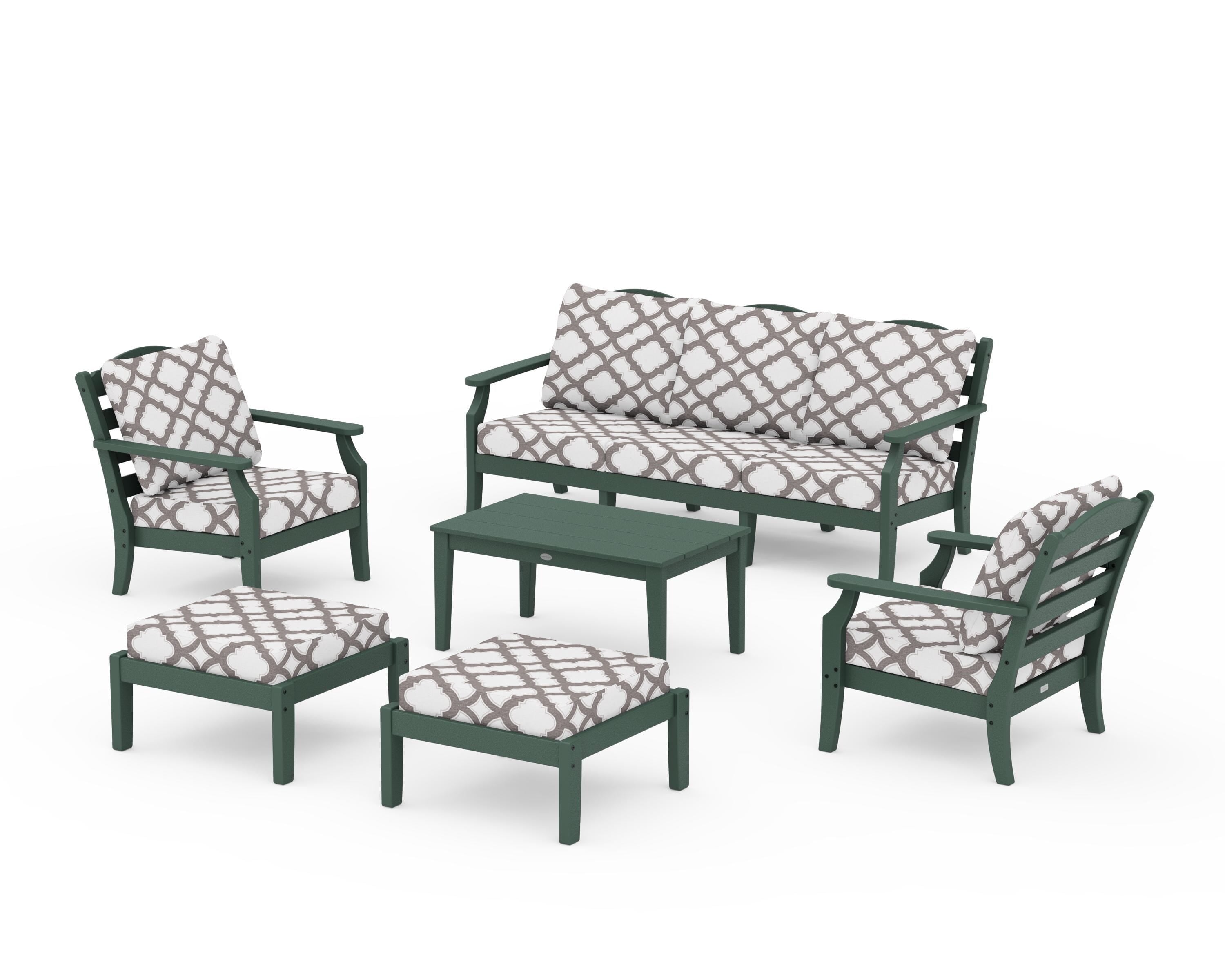 Draper James™ by  POLYWOOD® Savannah 6-Piece Lounge Sofa Set in Green / Trellis Grey Mist