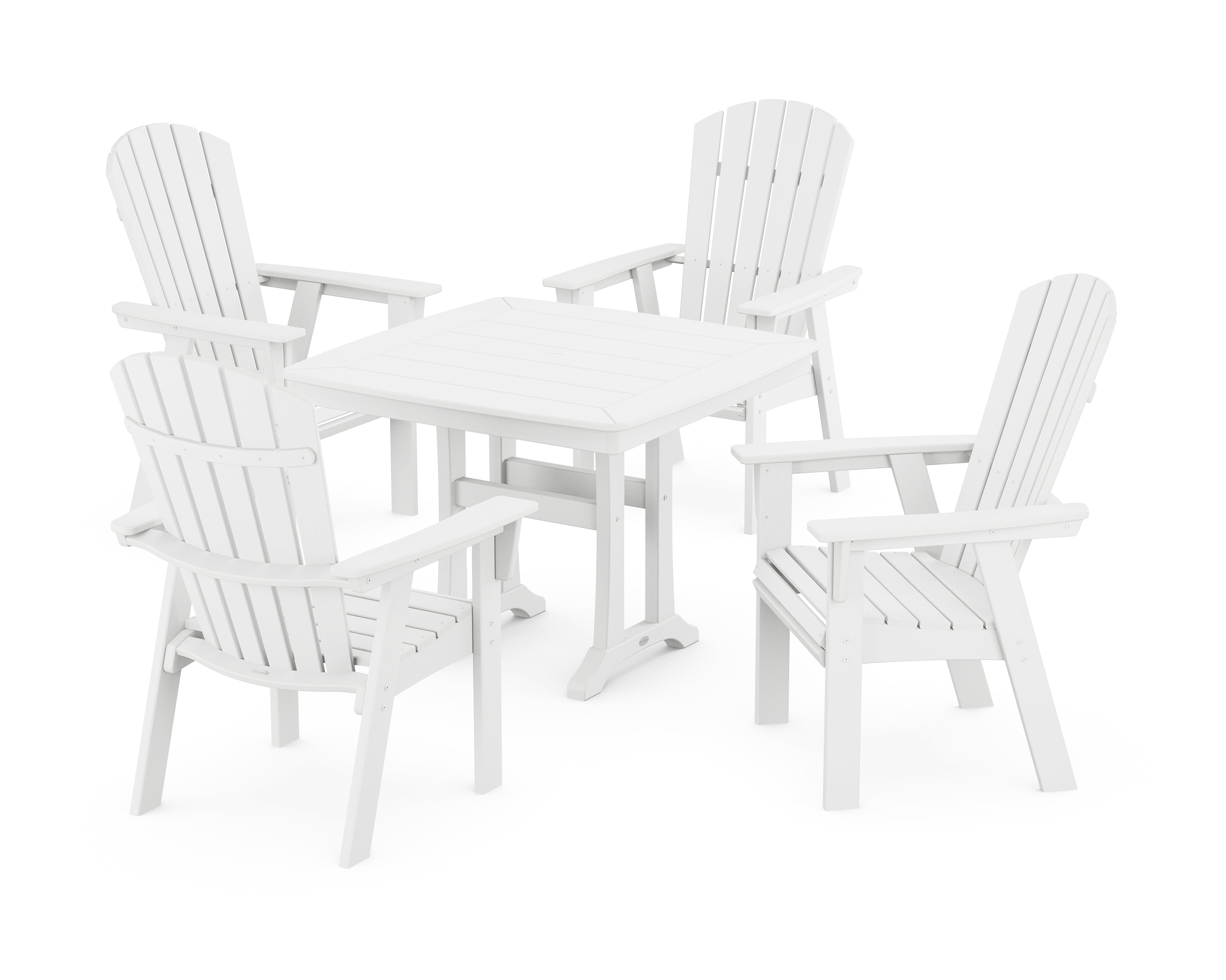 POLYWOOD® Nautical Adirondack 5-Piece Dining Set with Trestle Legs in White