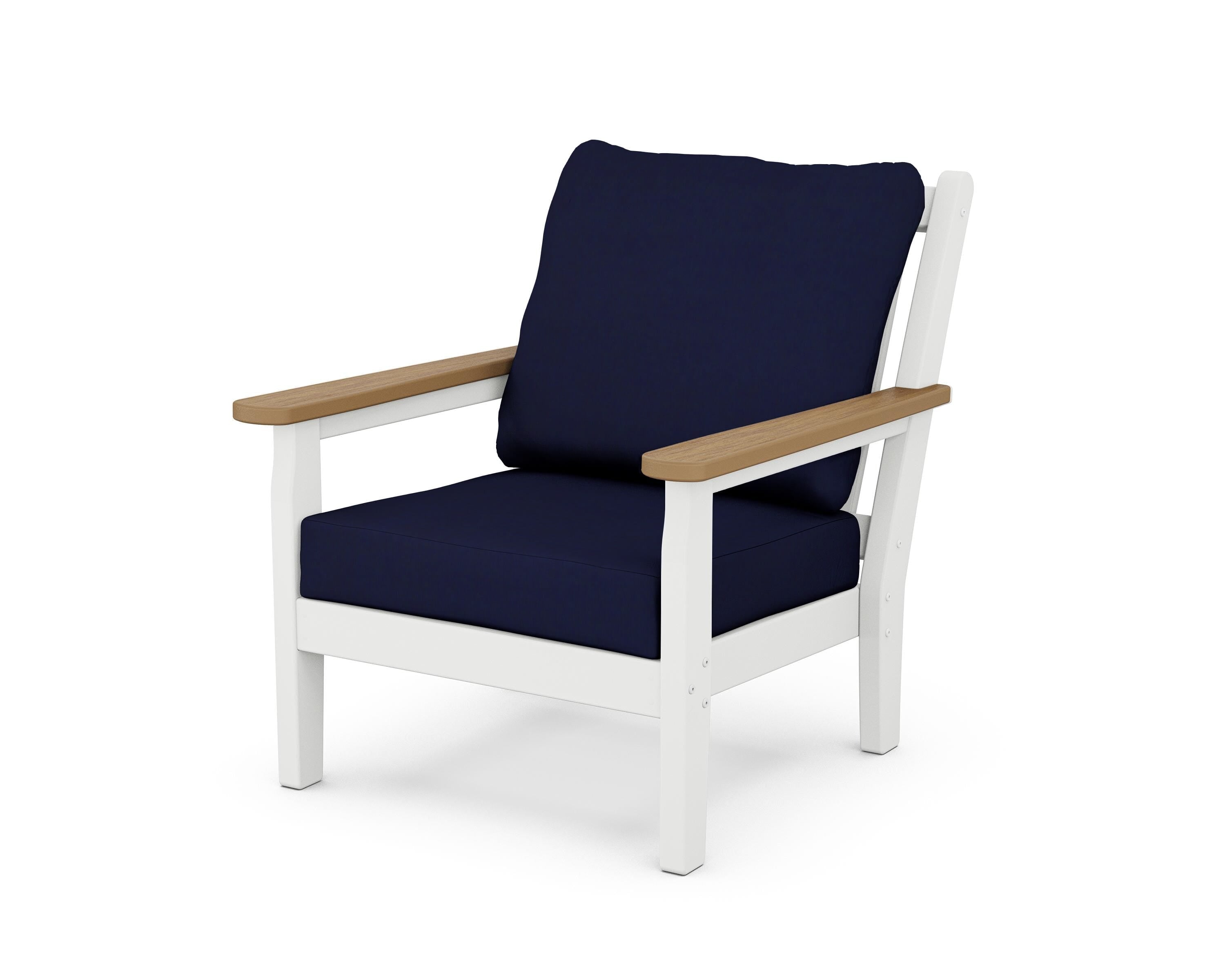 POLYWOOD® Chippendale Deep Seating Chair in White / Natural / Navy