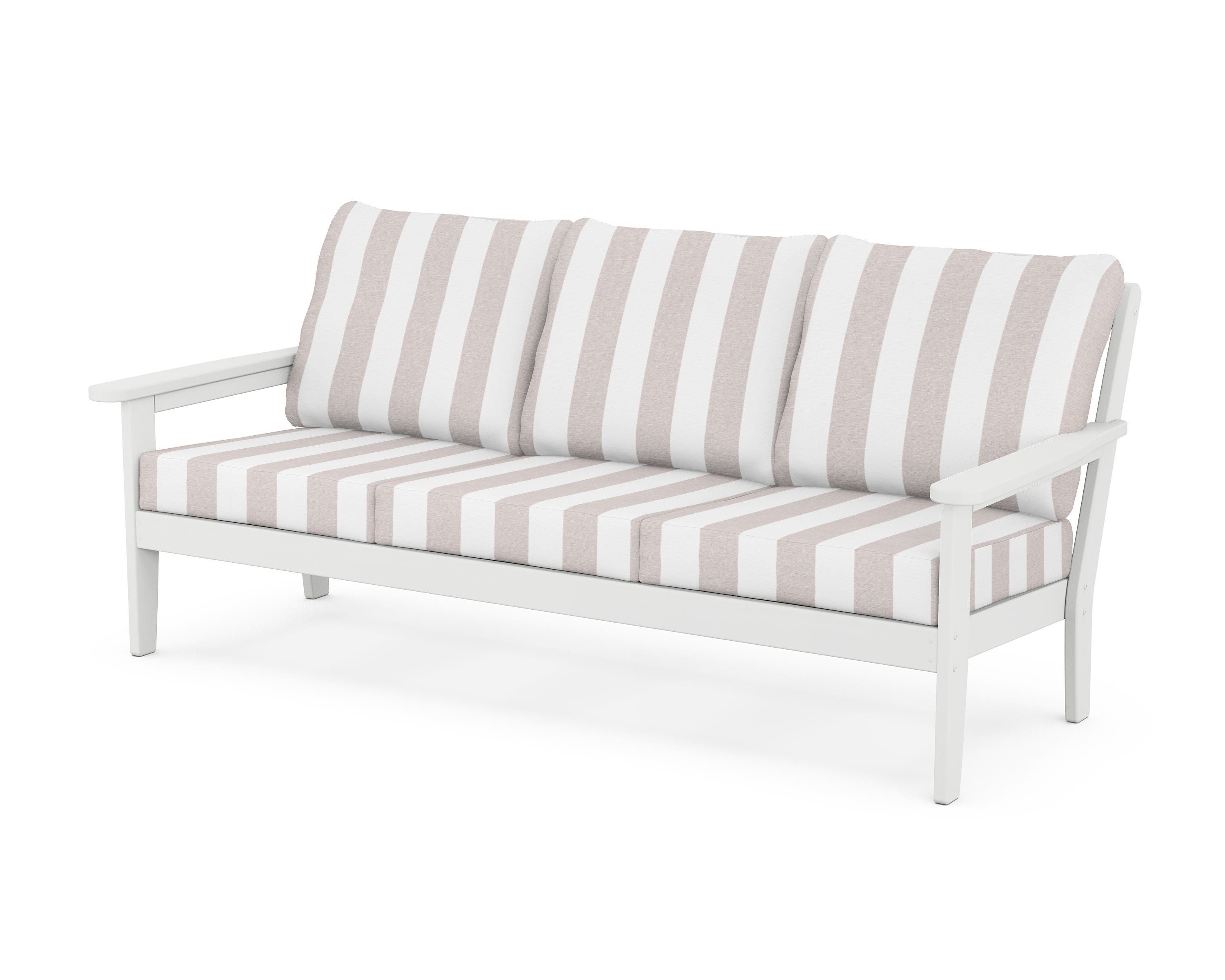 Country Living Cottage Deep Seating Sofa in White / Cabana Stripe Dune Burlap