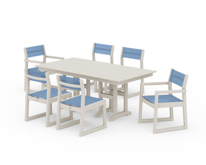 POLYWOOD® EDGE Sling 7-Piece Farmhouse Dining Set in Sand / Poolside Sling
