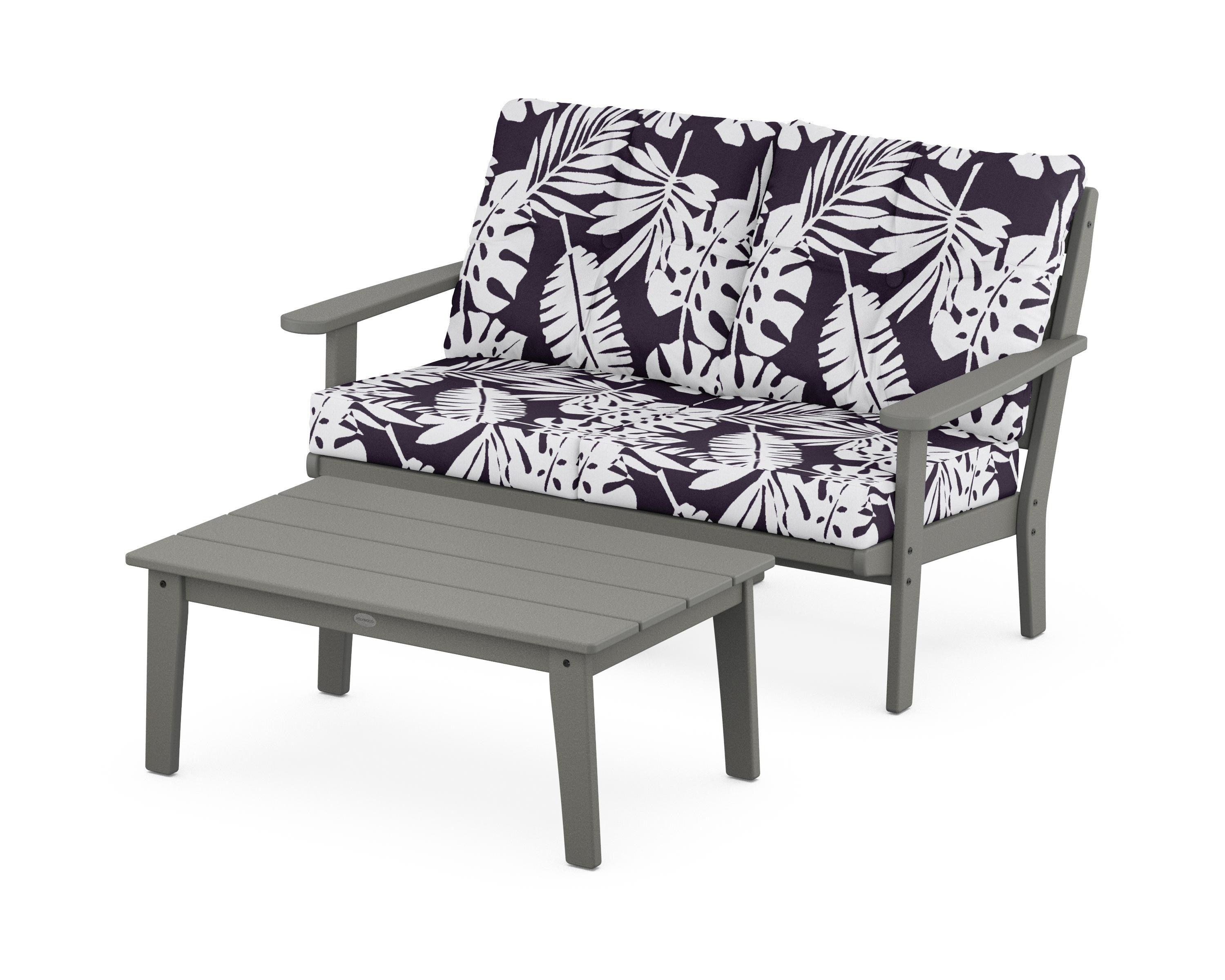 POLYWOOD® Lakeside 2-Piece Lounge Loveseat Set in Slate Grey / Leaf Navy