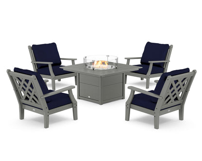 Country Living Wovendale 5-Piece Deep Seating Set with Fire Pit Table in Slate Grey / Navy