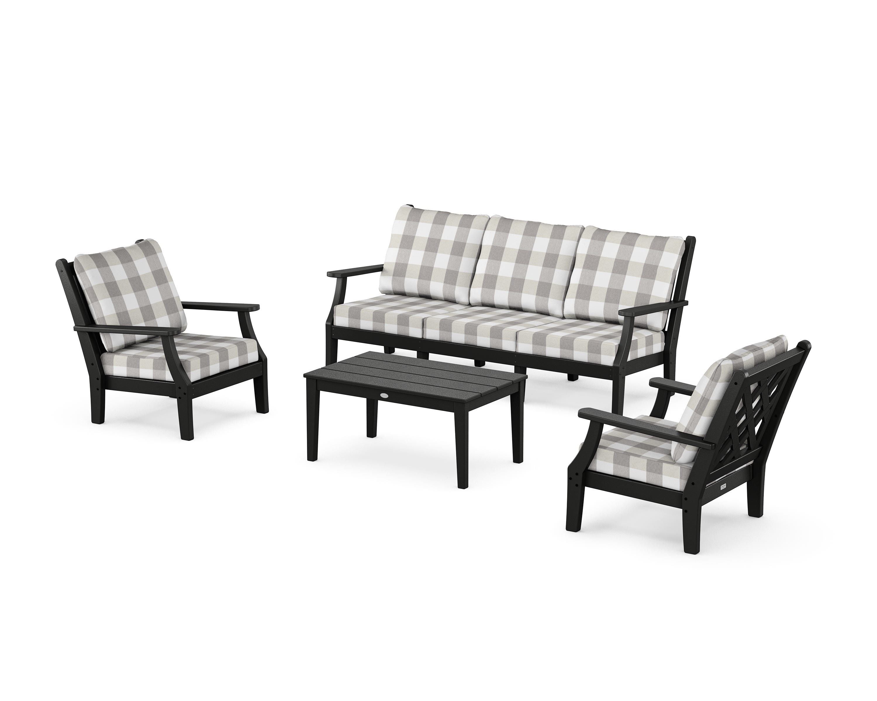 Country Living Wovendale 4-Piece Deep Seating Set with Sofa in Black / Buffalo Plaid Grey Mist
