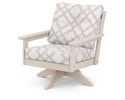 POLYWOOD® Vineyard Deep Seating Swivel Chair in Sand / Trellis Dune Burlap