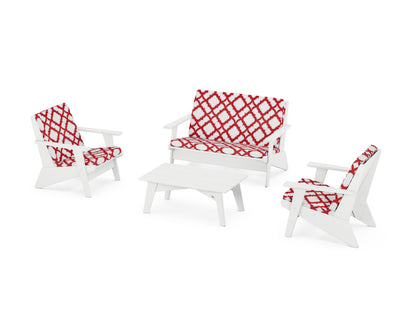 POLYWOOD® Riviera Modern Lounge 4-Piece Set in White / Trellis Crimson