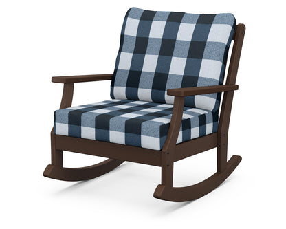 POLYWOOD® Braxton Deep Seating Rocking Chair in Mahogany / Buffalo Plaid Marine Indigo