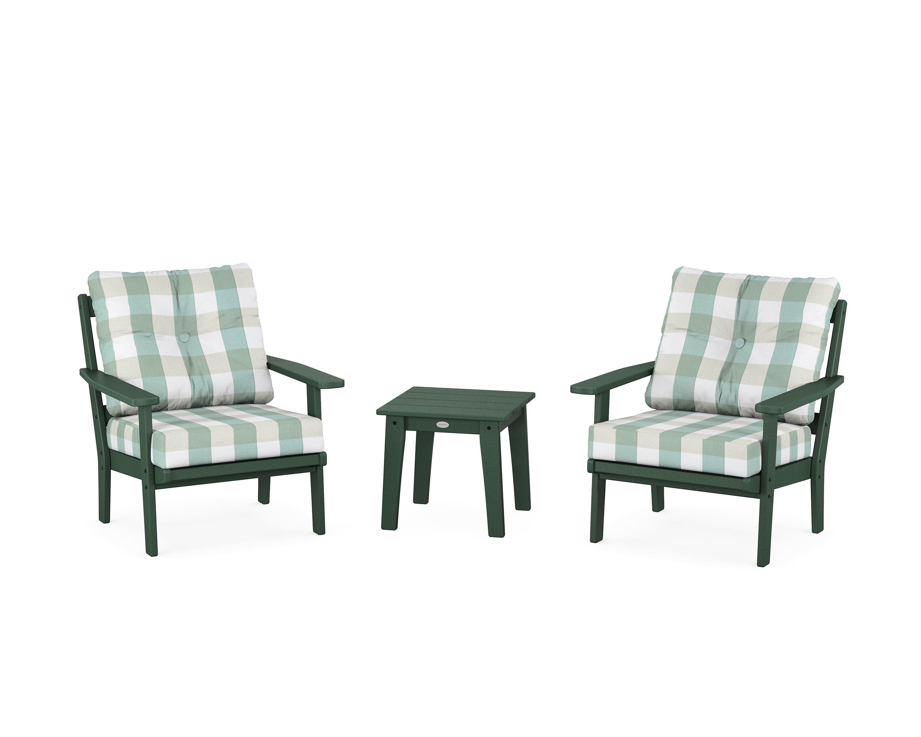 POLYWOOD® Prairie 3-Piece Deep Seating Set in Green / Buffalo Plaid Glacier Spa