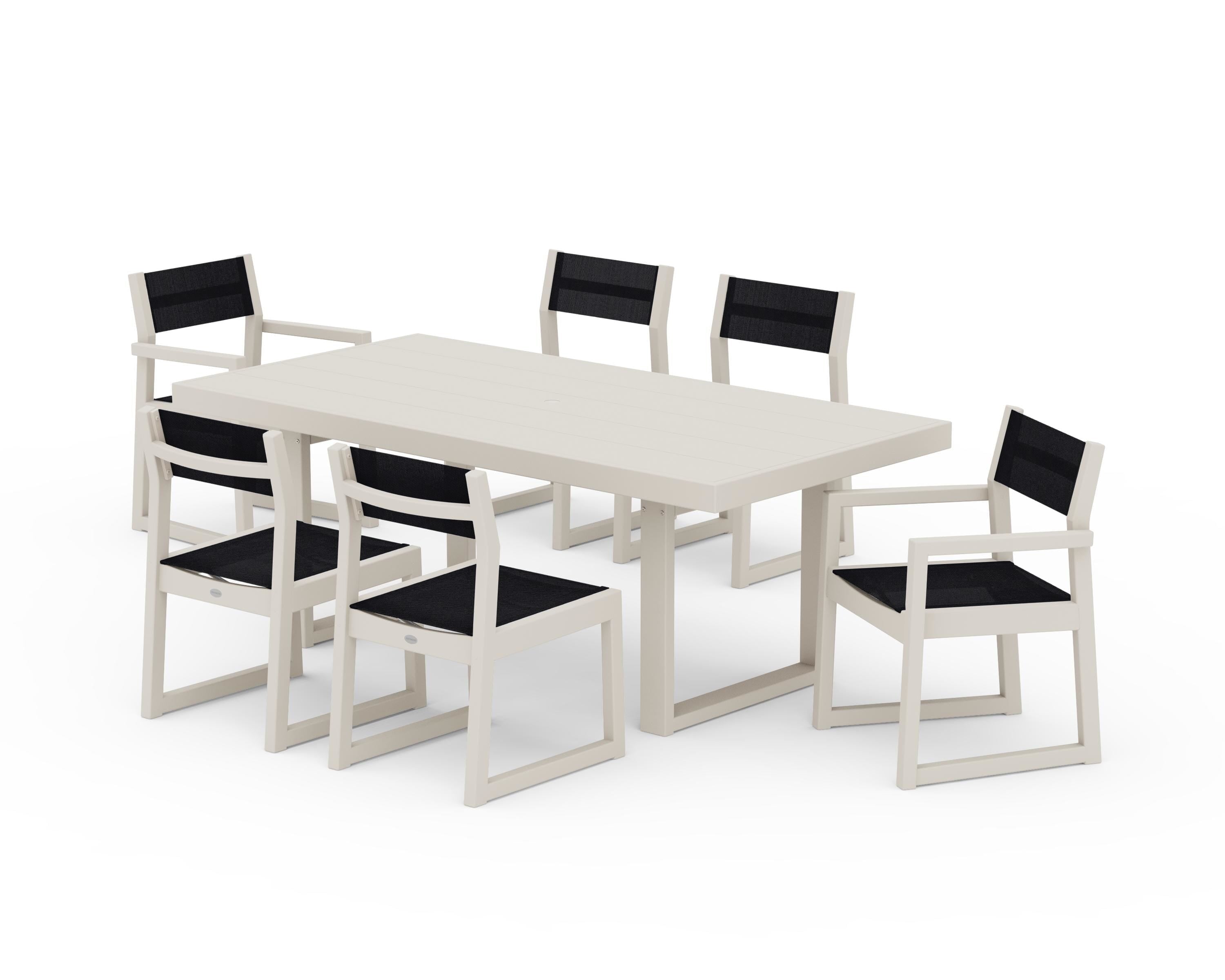 POLYWOOD® EDGE Sling 7-Piece Dining Set in Sand / Black Sling