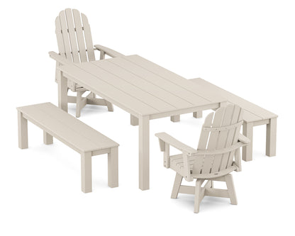 POLYWOOD® Vineyard Curveback Adirondack 5-Piece Parsons Swivel Dining Set with Benches in Sand