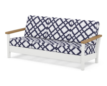 POLYWOOD® Harbour Deep Seating Sofa in White / Natural / Trellis Navy