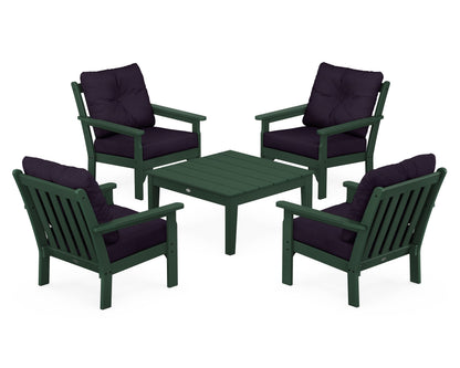 POLYWOOD® Vineyard 5-Piece Deep Seating Conversation Set in Green / Navy Linen