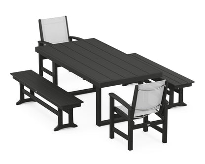 POLYWOOD® Coastal 5-Piece Dining Set with Trestle Legs in Black / White Sling