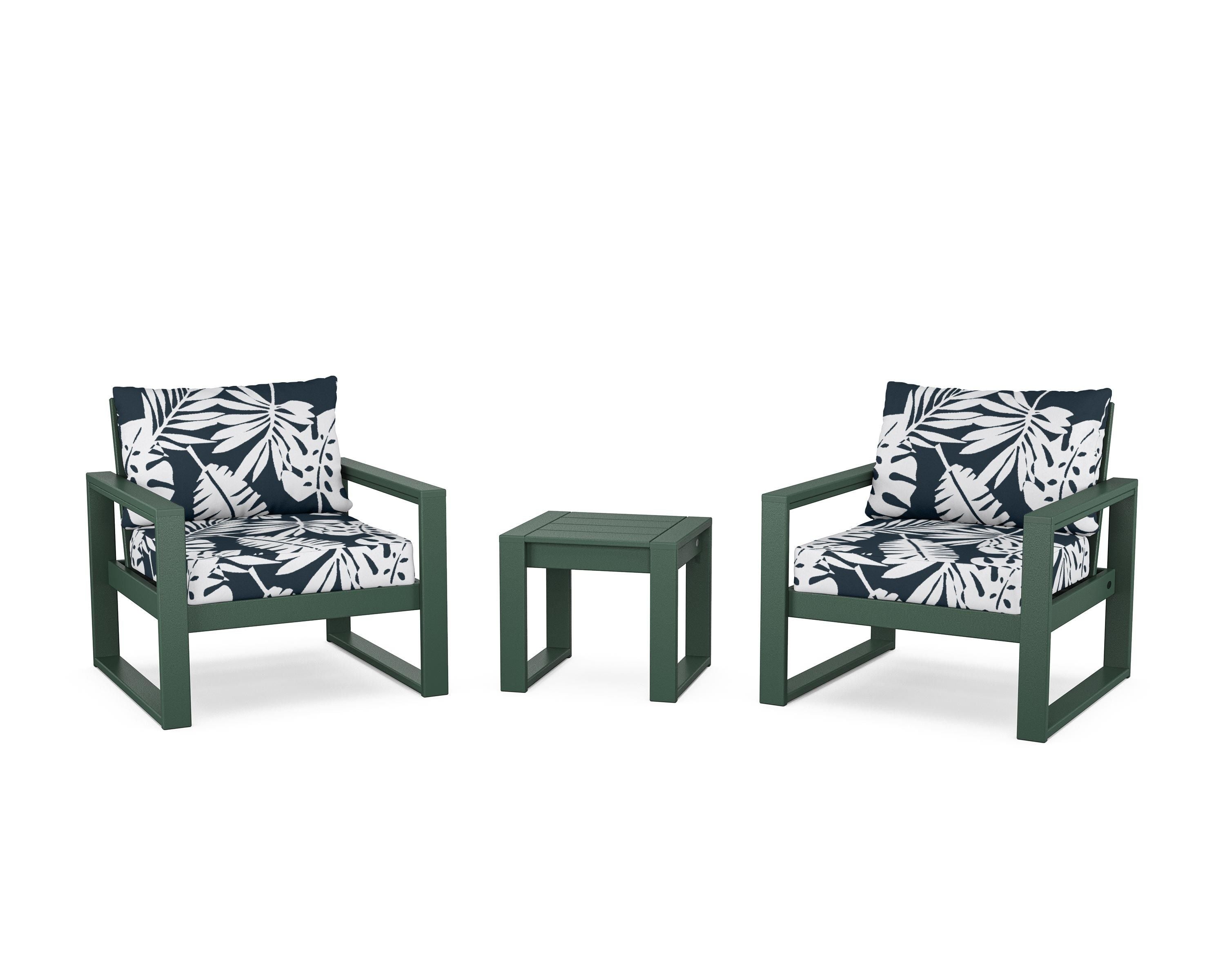 POLYWOOD® EDGE Sectional 3-Piece Deep Seating Set in Green / Leaf Marine Indigo