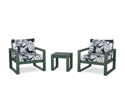 POLYWOOD® EDGE Sectional 3-Piece Deep Seating Set in Green / Leaf Marine Indigo