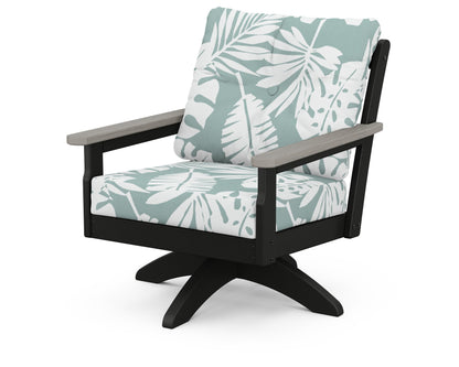 POLYWOOD® Vineyard Deep Seating Swivel Chair in Black / Driftwood / Leaf Glacier Spa