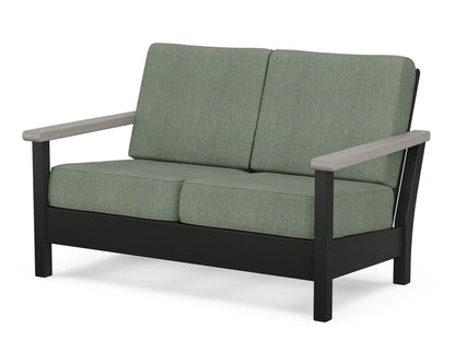 POLYWOOD® Harbour Deep Seating Loveseat in Black / Driftwood / Cast Sage