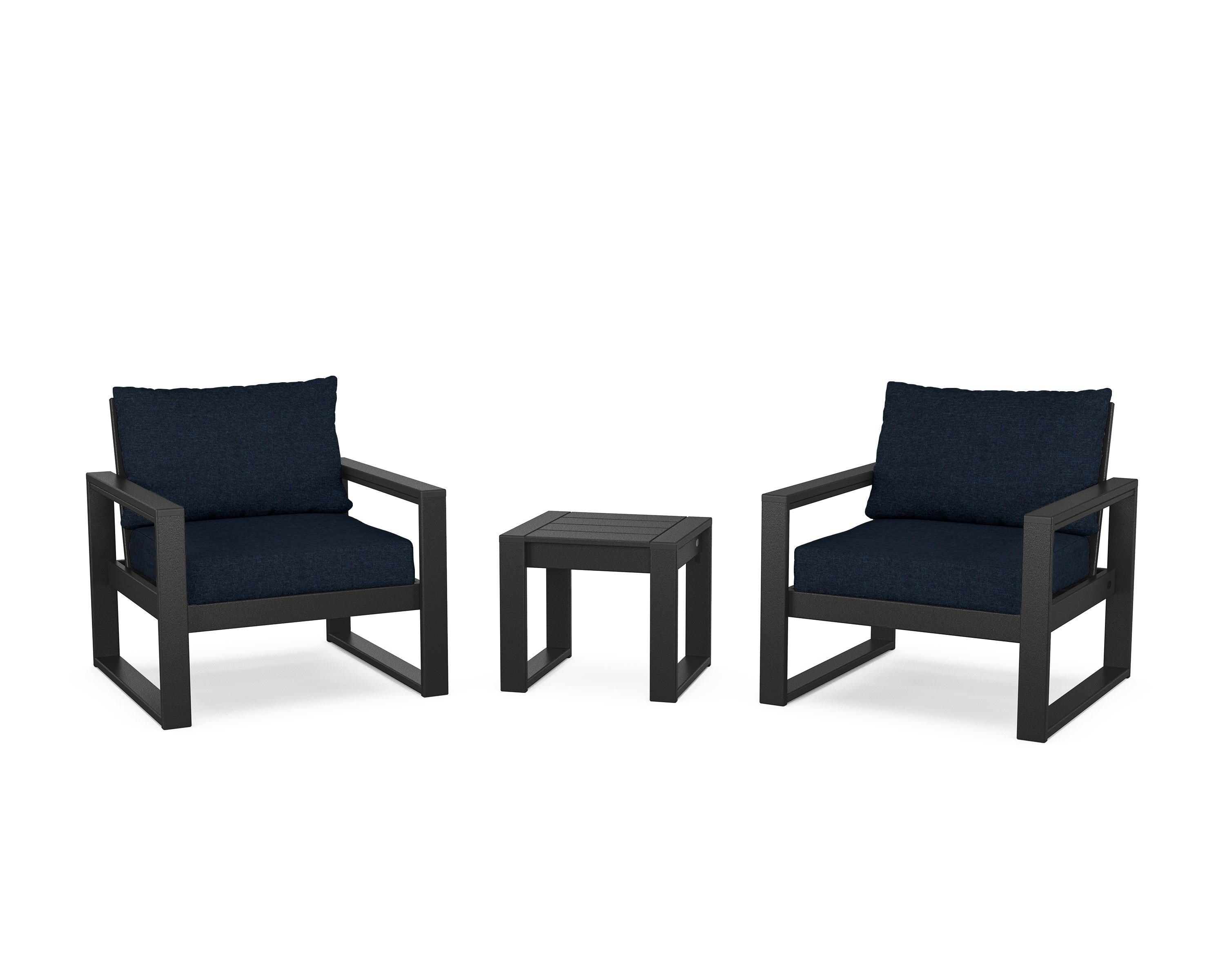 POLYWOOD® EDGE Sectional 3-Piece Deep Seating Set in Black / Marine Indigo