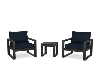 POLYWOOD® EDGE Sectional 3-Piece Deep Seating Set in Black / Marine Indigo