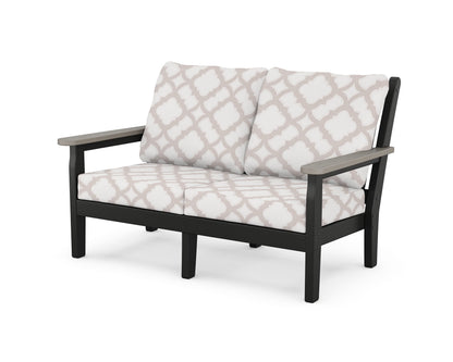 POLYWOOD® Chippendale Deep Seating Loveseat in Black / Driftwood / Trellis Dune Burlap