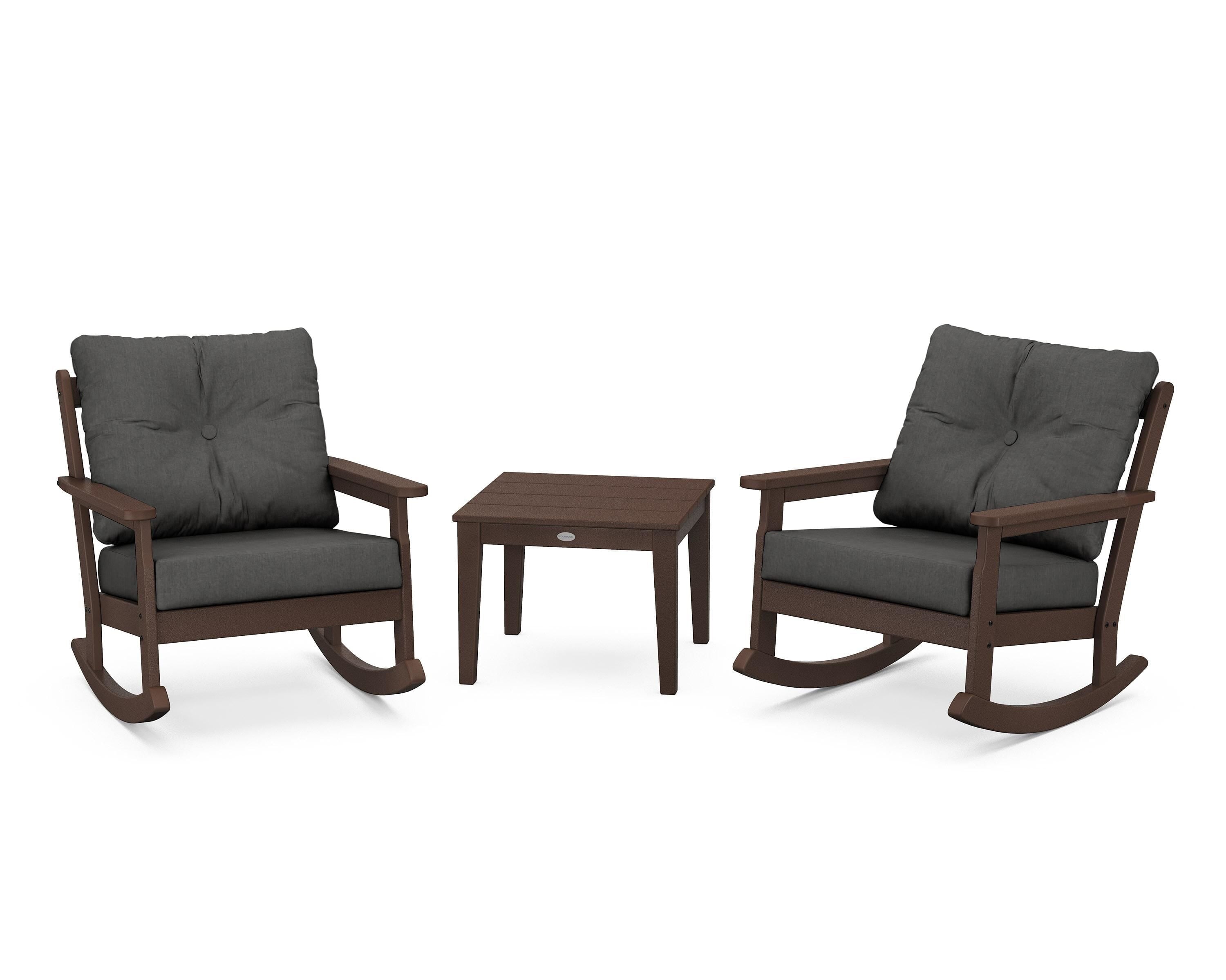 POLYWOOD® Vineyard 3-Piece Deep Seating Rocker Set in Mahogany / Spectrum Carbon
