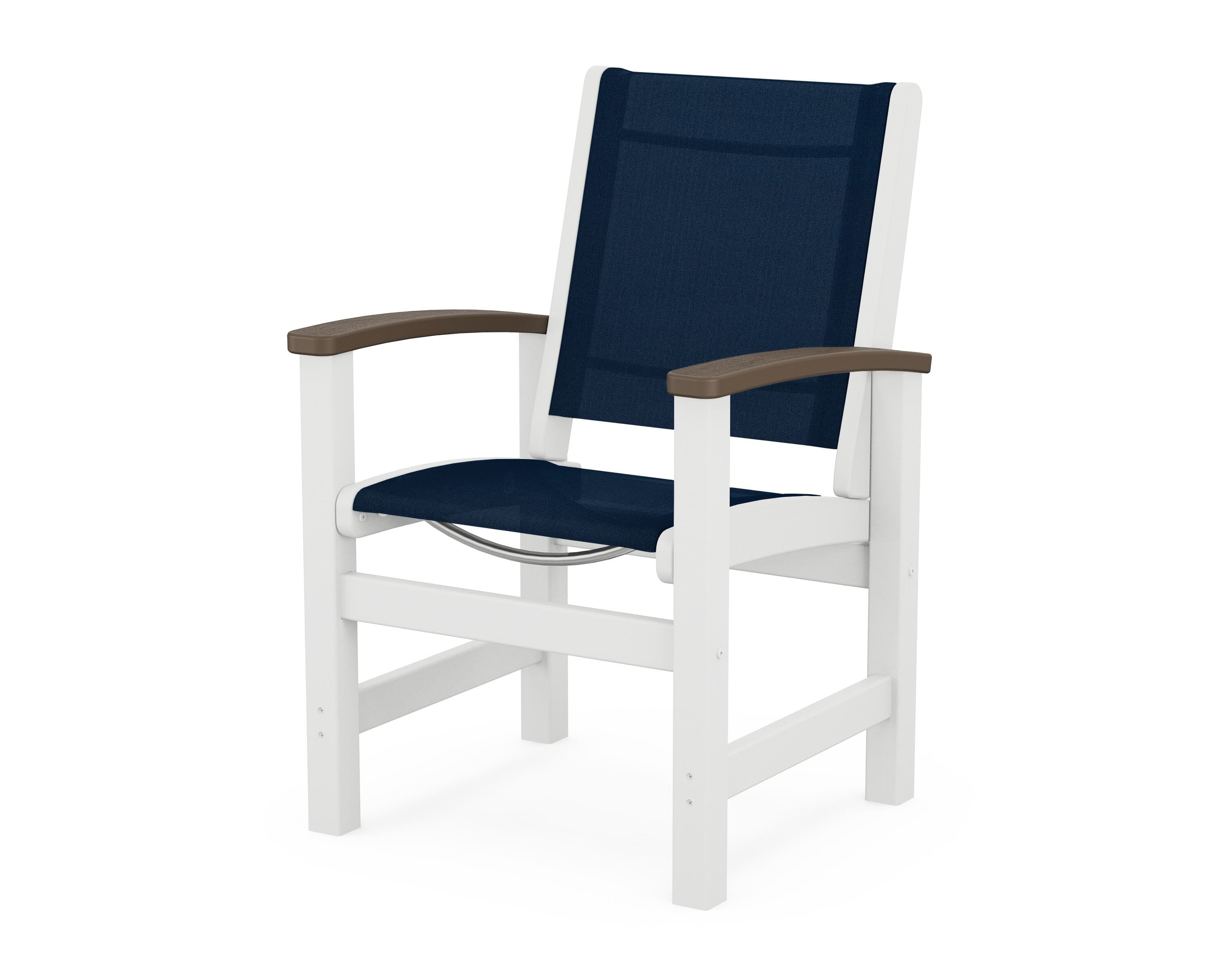 POLYWOOD® Coastal Dining Chair in White / Kona / Navy Blue Sling